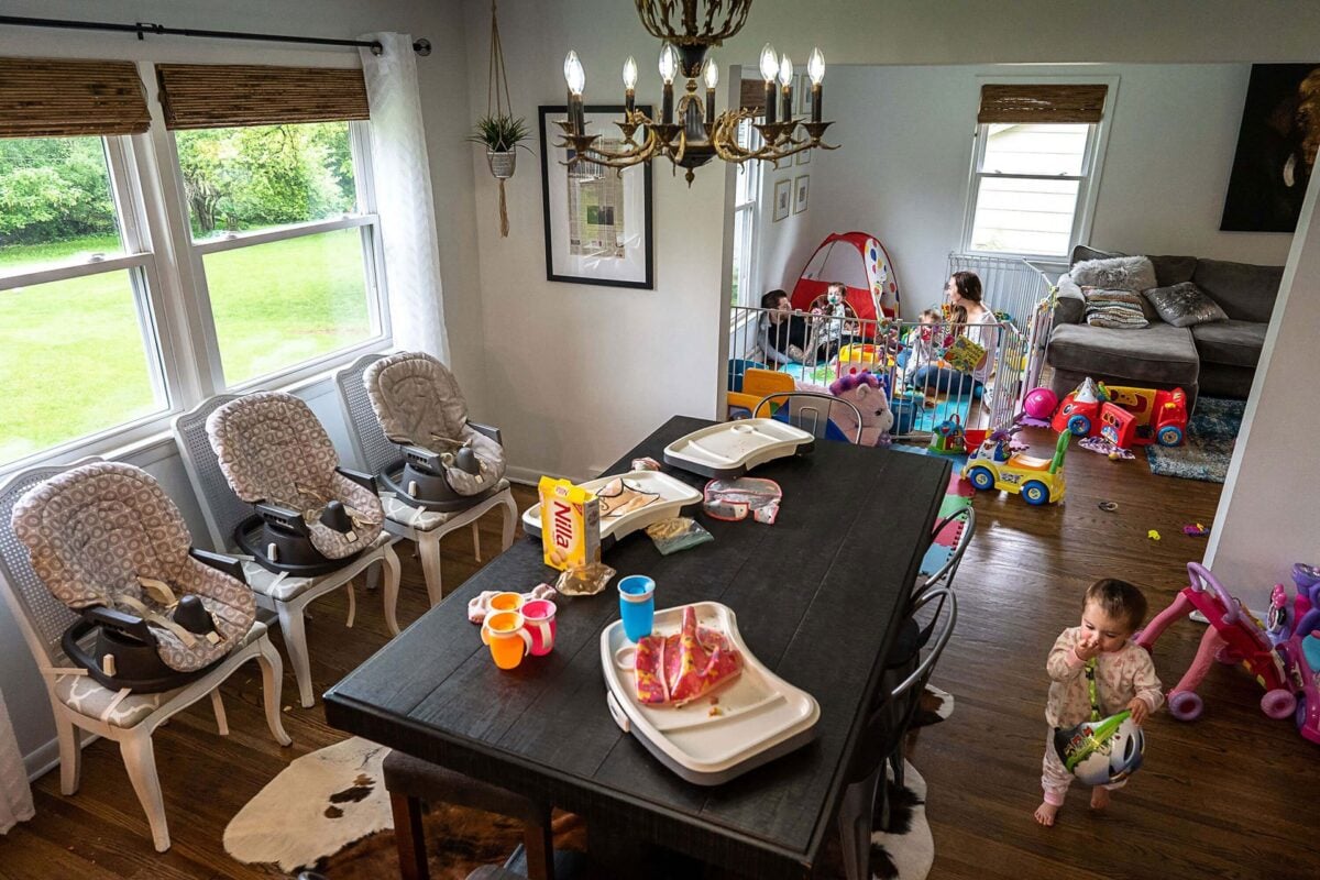 Messy house and toddlers running aroundq
